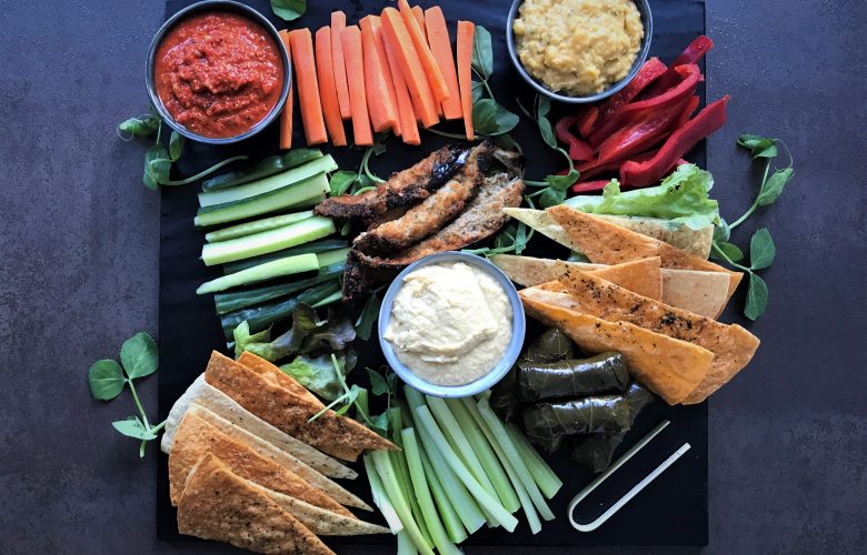 Healthy corporate platters. Large platter packed with fresh vegetables and dips.