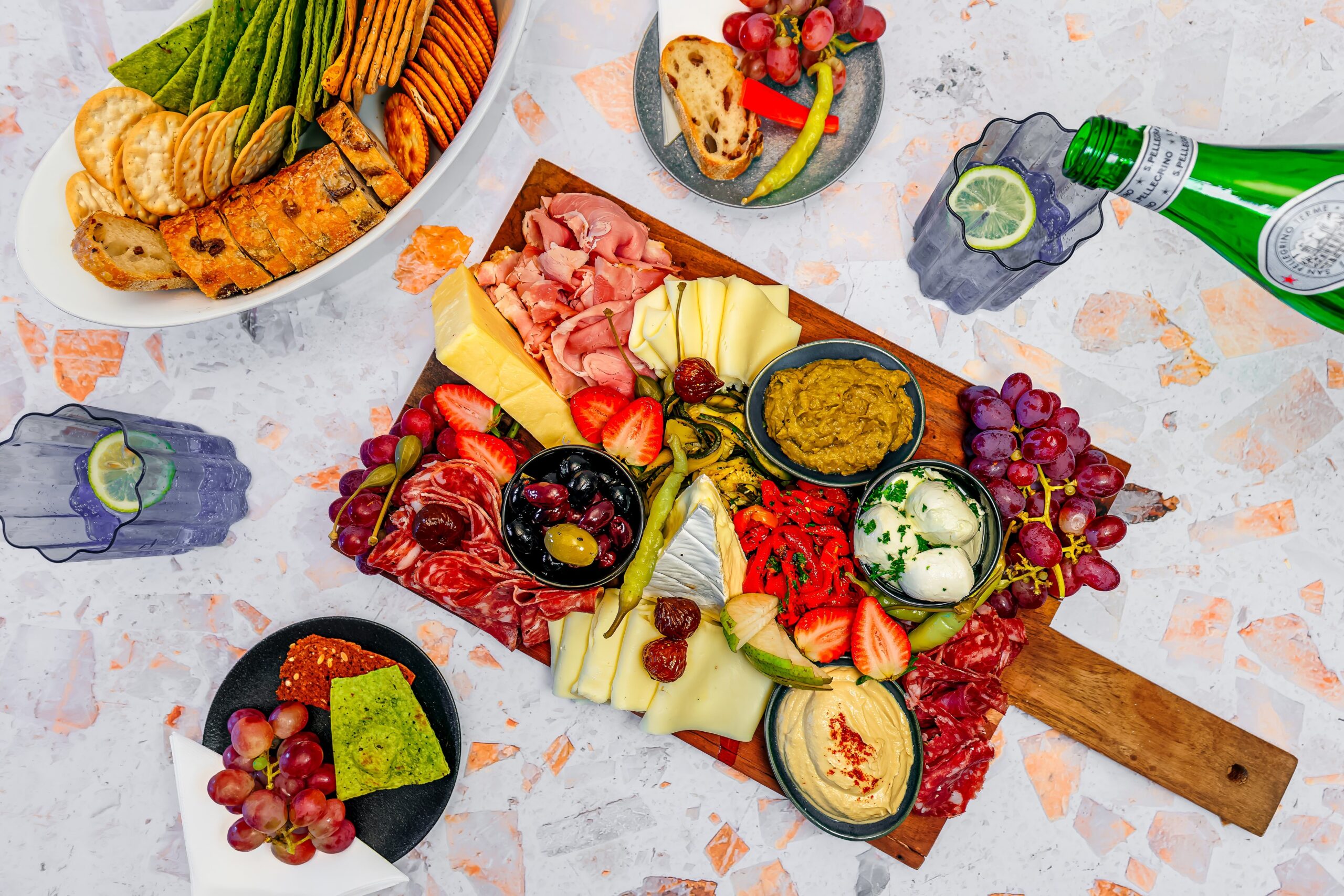 Antipasto platter w cured meats, cheese, pickles & dip