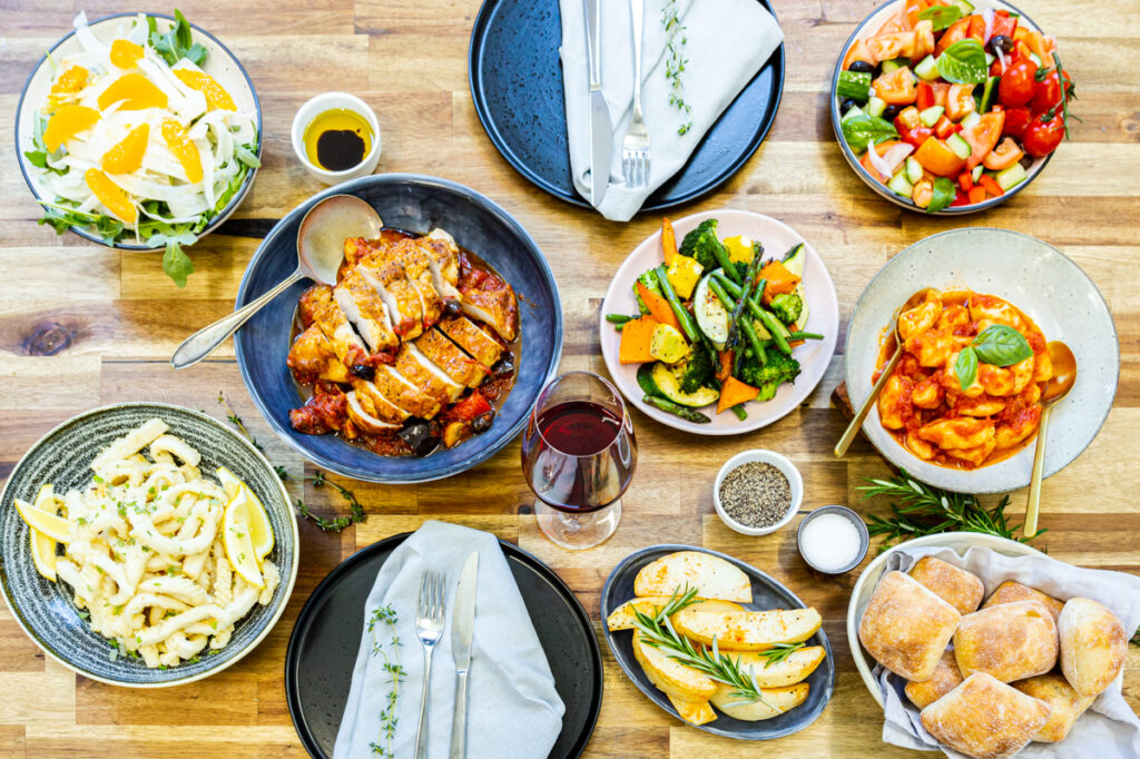 A table of delicious home cooked Italian food for an at home fully catered birthday
